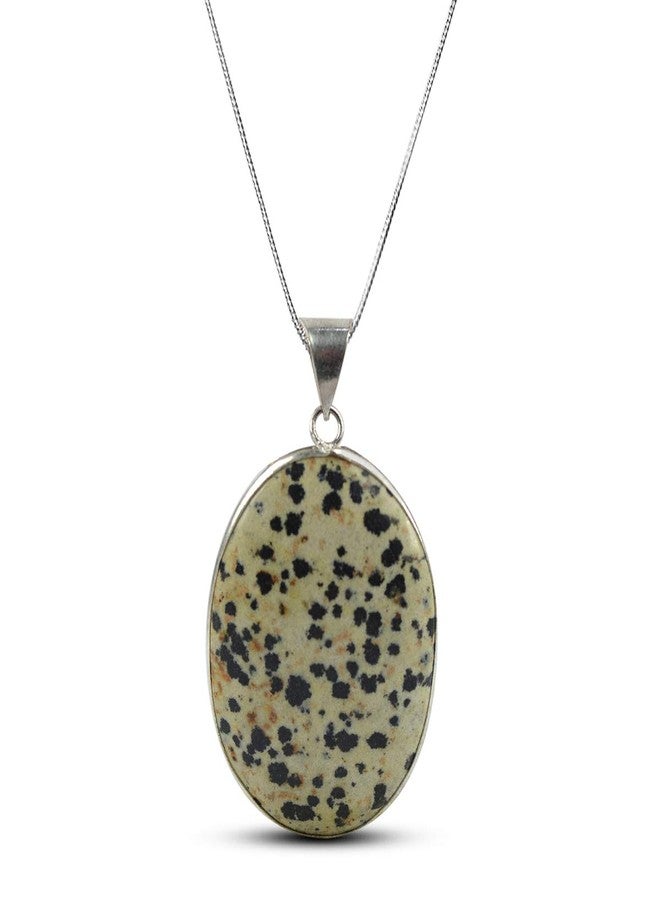 Crystu AAA Dalmatian Jasper Pendant Oval Shape Crystal Stone Locket - Pendant with Metal Chain for Reiki Healing and Crystal Healing Gemstone for Unisex (Color : Multi) - Image 1