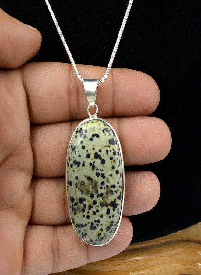 Crystu AAA Dalmatian Jasper Pendant Oval Shape Crystal Stone Locket - Pendant with Metal Chain for Reiki Healing and Crystal Healing Gemstone for Unisex (Color : Multi) - Image 3
