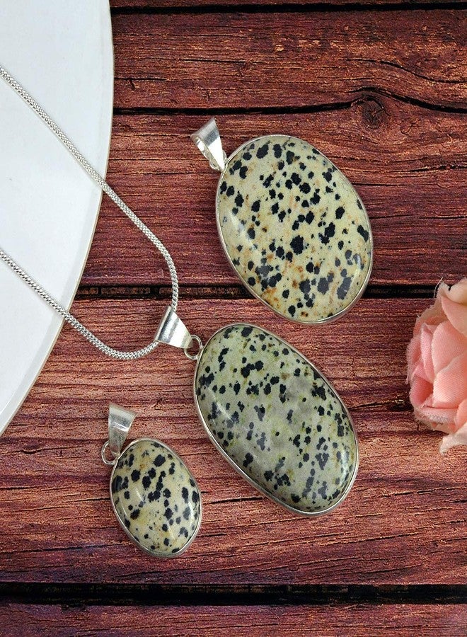 Crystu AAA Dalmatian Jasper Pendant Oval Shape Crystal Stone Locket - Pendant with Metal Chain for Reiki Healing and Crystal Healing Gemstone for Unisex (Color : Multi) - Image 4