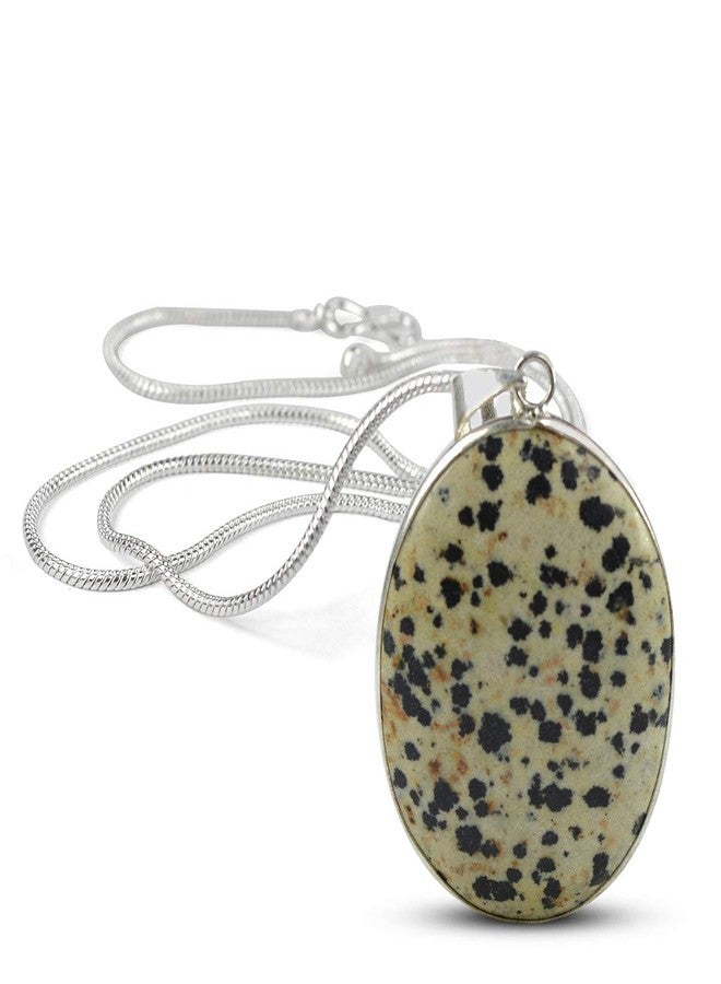 Crystu AAA Dalmatian Jasper Pendant Oval Shape Crystal Stone Locket - Pendant with Metal Chain for Reiki Healing and Crystal Healing Gemstone for Unisex (Color : Multi) - Image 2