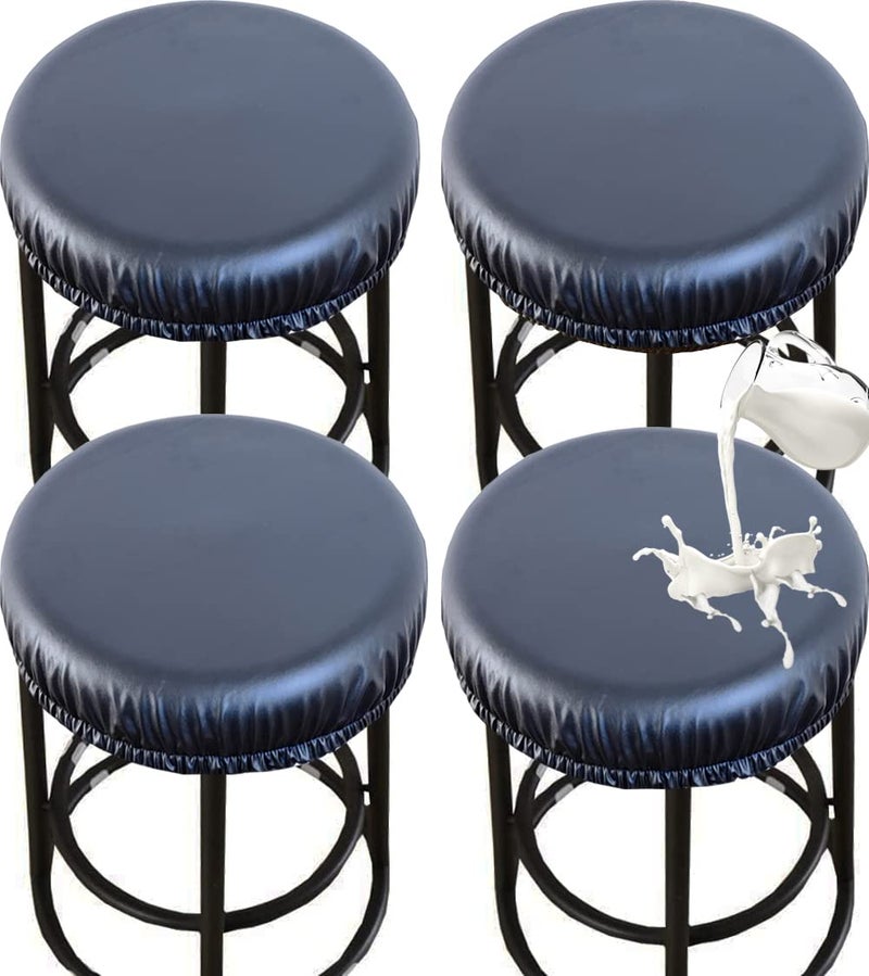 PU Bar Stool Covers  Waterproof Washable Round Seat Covers with Elastic Bands for 1217 Inch Chair 2Pcs Black