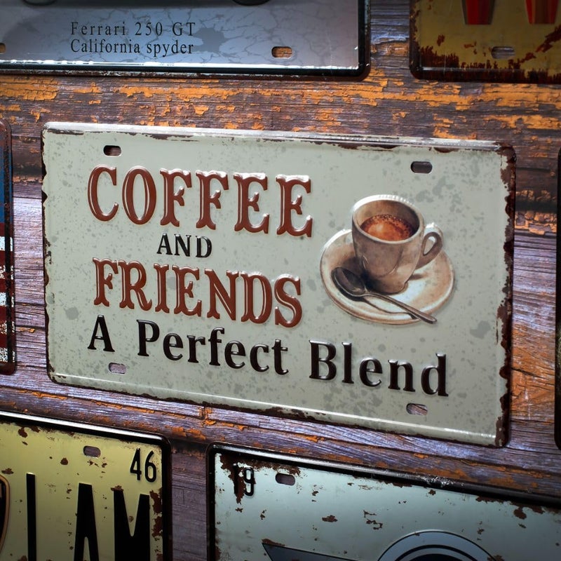 EAZYWAGON "Coffee and Friends- A perfect Blend" Vintage Retro Metal Signs - License Wall Plate, Car Tag - Ideal for Cafe, Restaurant, Shop, Home, Hotel, Club, Office, Living Area - Design Plaque - Image 2