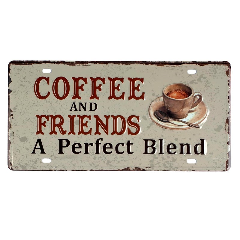 EAZYWAGON "Coffee and Friends- A perfect Blend" Vintage Retro Metal Signs - License Wall Plate, Car Tag - Ideal for Cafe, Restaurant, Shop, Home, Hotel, Club, Office, Living Area - Design Plaque - Image 1
