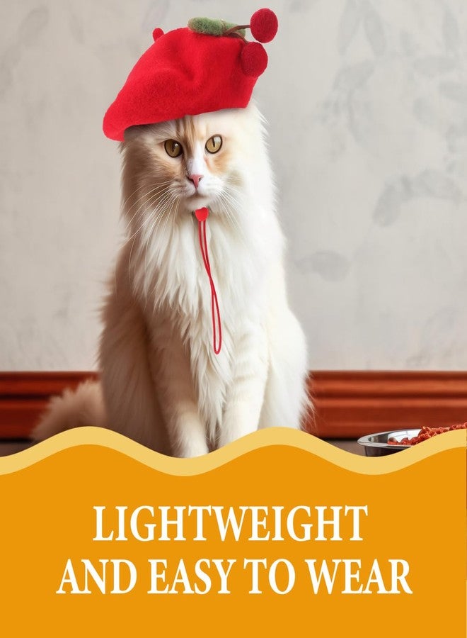 Yardwe Dog Wool Beret Hat: Cat Adorable Costume Hat Red Cherry Fleece Beret Cap for Cats Dogs Kitten Puppy Small Animals Costume Accessory Headwear - Image 2