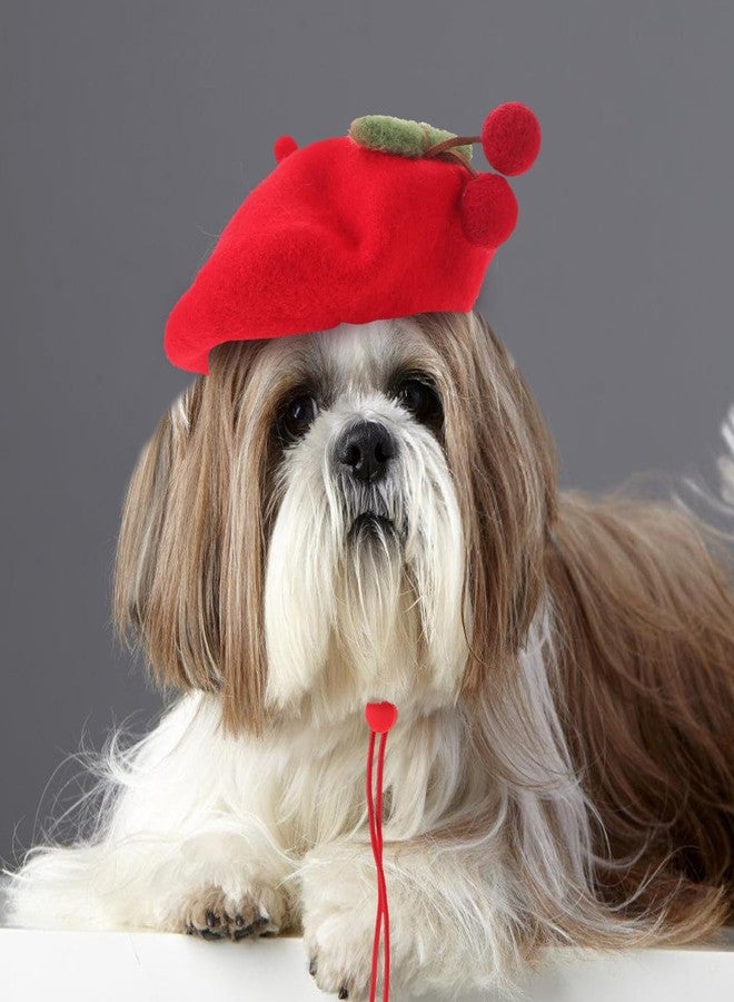 Yardwe Dog Wool Beret Hat: Cat Adorable Costume Hat Red Cherry Fleece Beret Cap for Cats Dogs Kitten Puppy Small Animals Costume Accessory Headwear - Image 5