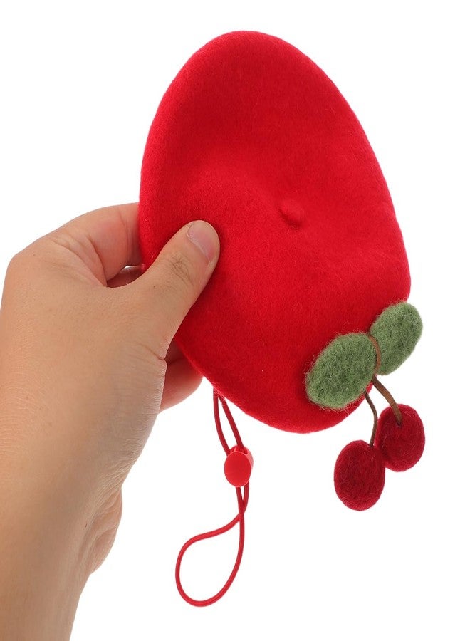 Yardwe Dog Wool Beret Hat: Cat Adorable Costume Hat Red Cherry Fleece Beret Cap for Cats Dogs Kitten Puppy Small Animals Costume Accessory Headwear - Image 4