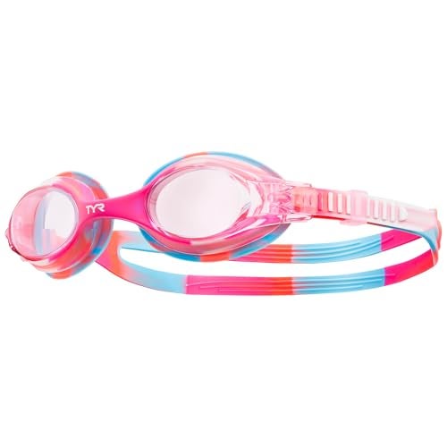 TYR Swimple Tie-Dye Kids' Swim Goggles - Non-Mirrored Swimming Goggles for Competitive Training and Recreation - Anti-Fog, UVA/UVB Protection, Watertight Seal - Pink/White - Image 1