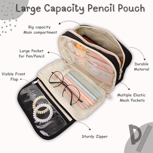 FINEMOE Large Capacity 9-Layer Canvas Pencil Pouch for Girls & Boys, Multipurpose Aesthetic Pouch for Stationery Items, Makeup, Accessories, College Essentials for Students, Gift for Kids (Blue) - Image 2