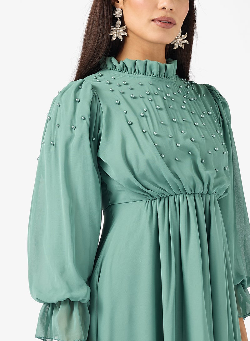 Khizana A-line Dress With Dainty Shoulder Beads - Image 3