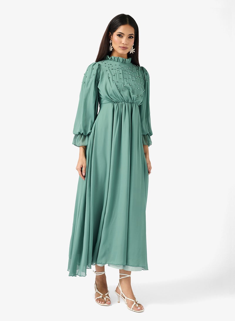 Khizana A-line Dress With Dainty Shoulder Beads - Image 4