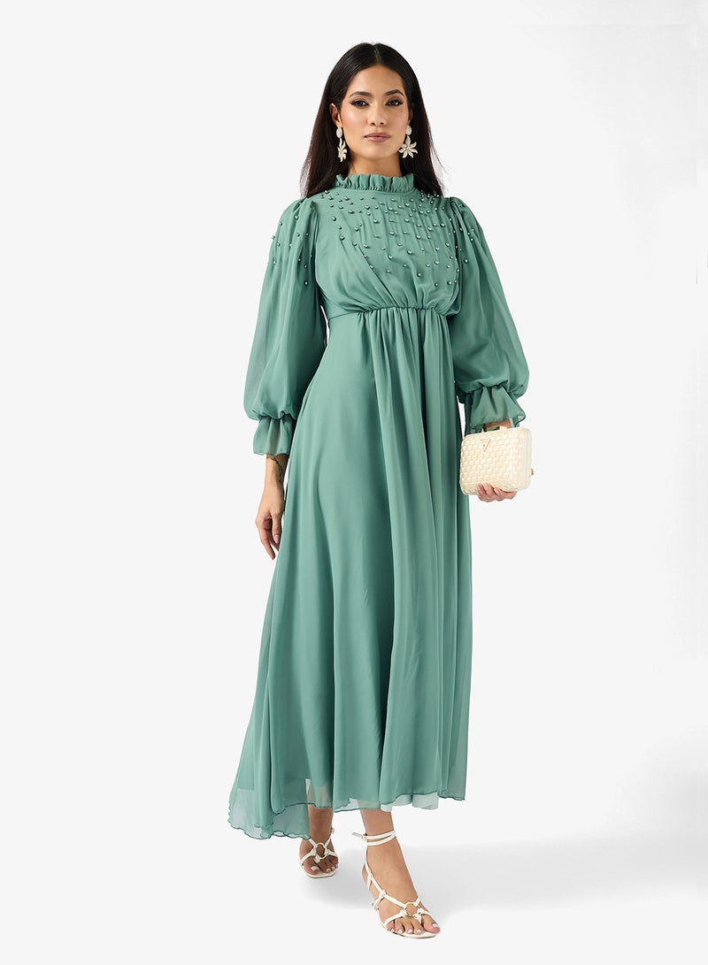 Khizana A-line Dress With Dainty Shoulder Beads - Image 1