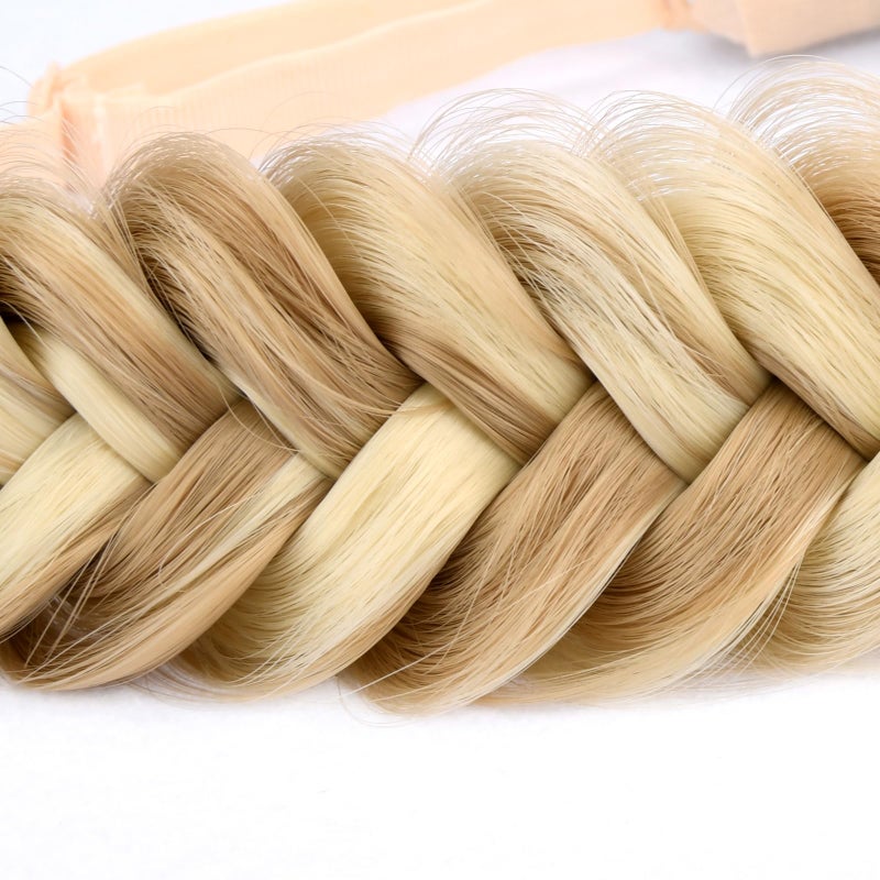 DIGUAN Messy Wide 2 Strands Synthetic Hair Braided Headband Classic Chunky Plaited Braids Elastic Stretch Hairpiece Women Girl Beauty accessory, 62g/2.1 oz (Highlighted Golden Blonde) - Image 3