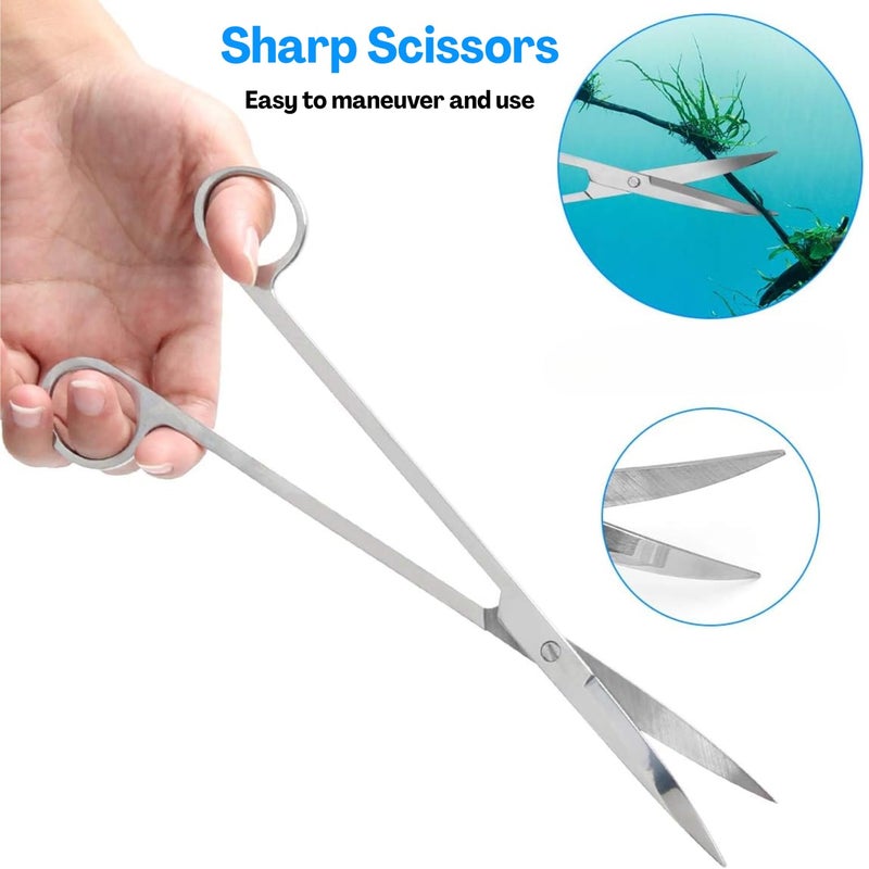 Flavizo 6 Pcs Aquarium Aquascaping Tools Kit with Tweezers, Curved Scissors, Flat Sand Spatula, Algae Scraper, Fish Net and Silver Storage Pouch, Stainless Steel Set for Fish Tank Cleaning - Image 5