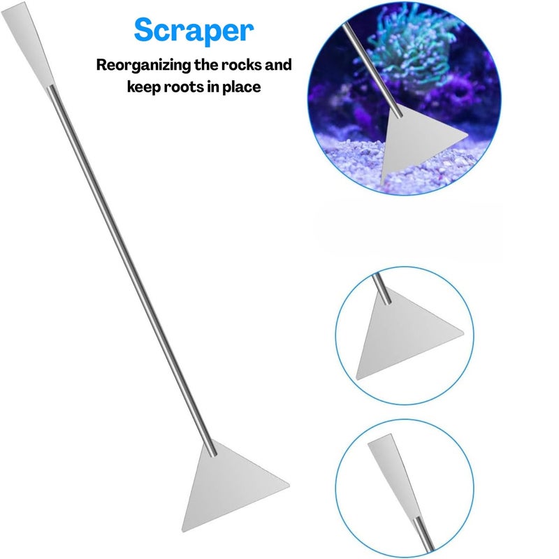 Flavizo 6 Pcs Aquarium Aquascaping Tools Kit with Tweezers, Curved Scissors, Flat Sand Spatula, Algae Scraper, Fish Net and Silver Storage Pouch, Stainless Steel Set for Fish Tank Cleaning - Image 3