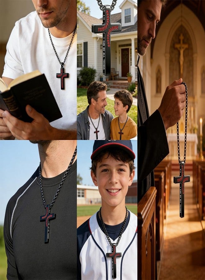 VERKUUY Easter Basket Stuffers-Baseball Bible Verse Cross Necklace for Boys Youth Men, Stainless Steel Chain American Flag Pendant, Double-sided Engraved Baseball Necklace Cross Jewelry Gifts for Player Athlete Brother Boyfriend Son Grandson Christian - Image 5