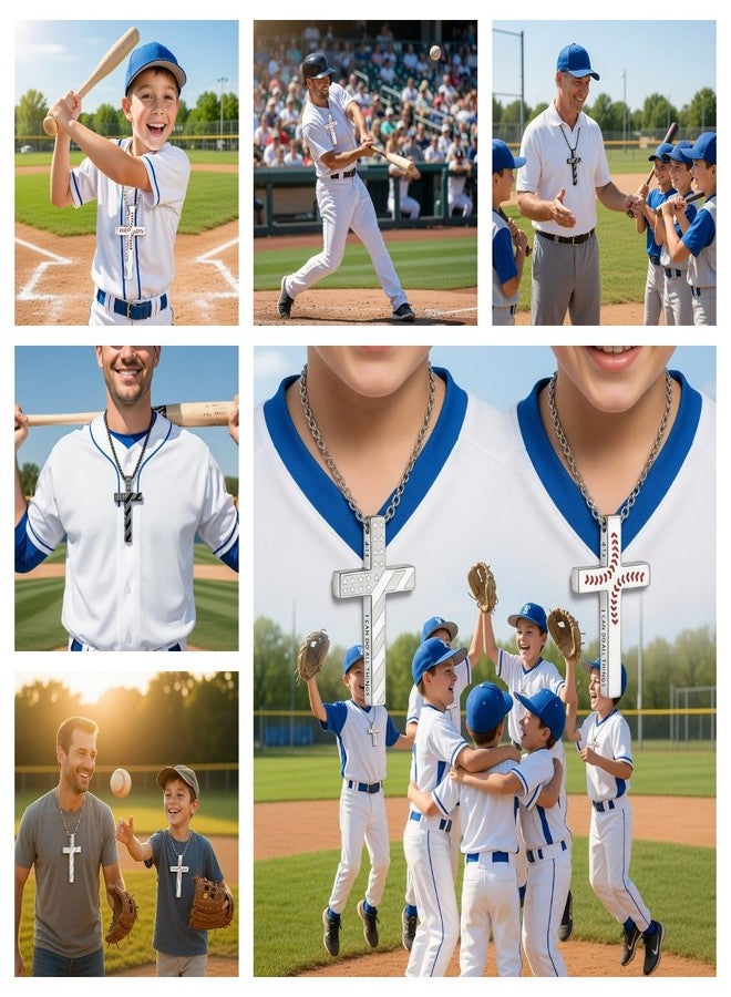 VERKUUY Easter Basket Stuffers-Baseball Bible Verse Cross Necklace for Boys Youth Men, Stainless Steel Chain American Flag Pendant, Double-sided Engraved Baseball Necklace Cross Jewelry Gifts for Player Athlete Brother Boyfriend Son Grandson Christian - Image 4