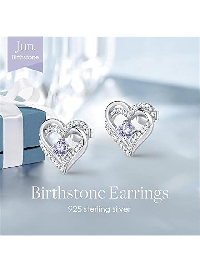 Forever Love Heart Stud Earrings for Women, 925 Sterling Silver Birthstone Heart Stud Earrings Mother's Day Gift Anniversary Birthday Jewelry Gifts for Women Wife Her - Image 4