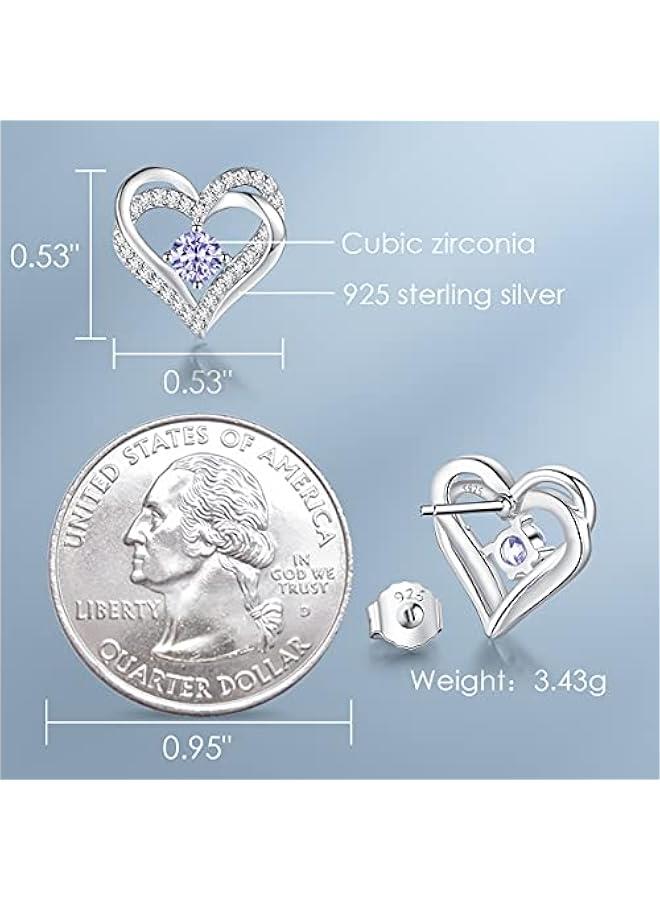 Forever Love Heart Stud Earrings for Women, 925 Sterling Silver Birthstone Heart Stud Earrings Mother's Day Gift Anniversary Birthday Jewelry Gifts for Women Wife Her - Image 5