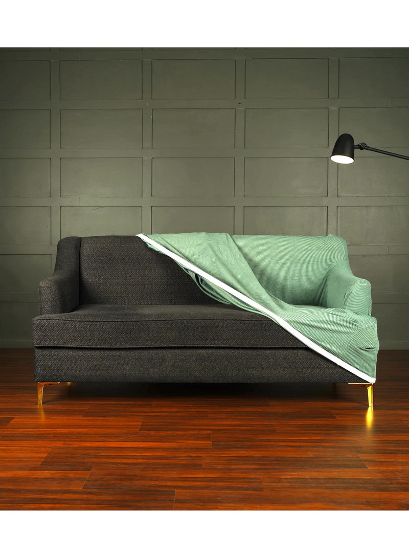 two seater sofa cover light green color luxury fabric - Stretchy - soft and thick - non-slip - home wash and tuck - box include cork to fix the cover - covers from 150 to 180 cm - sofa zone brand - Image 1