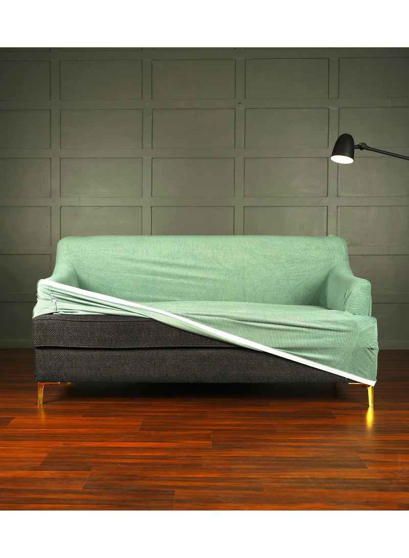 two seater sofa cover light green color luxury fabric - Stretchy - soft and thick - non-slip - home wash and tuck - box include cork to fix the cover - covers from 150 to 180 cm - sofa zone brand - Image 2