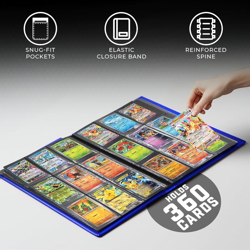 Card Guard حافظة بطاقات التداول برو-فوليو – حافظة 9 جيوب - ألبوم تحميل جانبي، تخزين متين وخالي من الأحماض لبطاقات بوكيمون، يوجي يو، إم تي جي، تي سي جي، بطاقات الألعاب والرياضة، زرقاء - Image 3