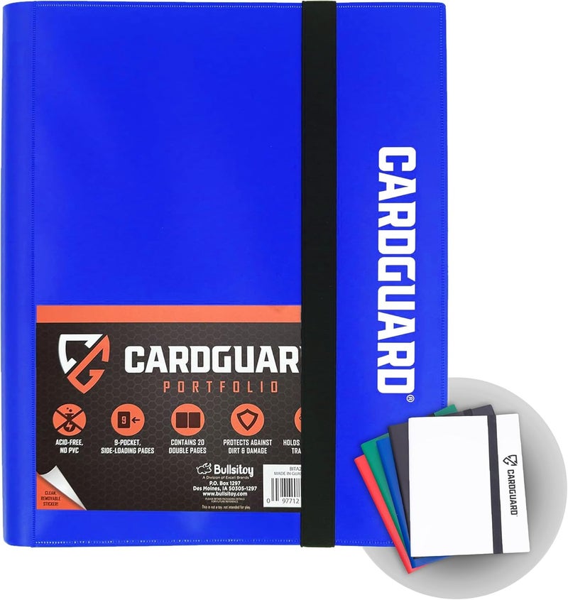 Card Guard حافظة بطاقات التداول برو-فوليو – حافظة 9 جيوب - ألبوم تحميل جانبي، تخزين متين وخالي من الأحماض لبطاقات بوكيمون، يوجي يو، إم تي جي، تي سي جي، بطاقات الألعاب والرياضة، زرقاء - Image 1