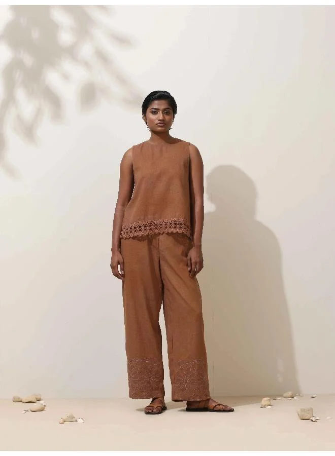 trueBrowns trueBrowns Oudh Brown Embroidered Natural Cotton Co-ord Set