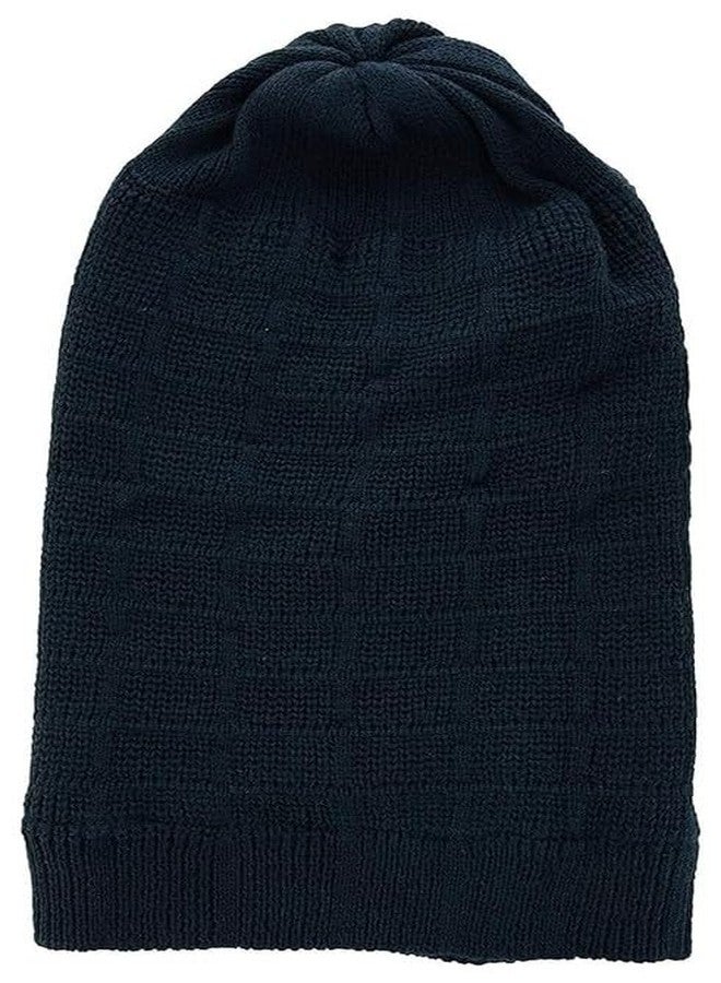 Zeki Woolen Cap Winter Knit Long Free Size Slouchy Beanie Wrinkled for Woolen Warm Hat Thick Soft Stretch Knitted (Pack of 1) Black - Image 1
