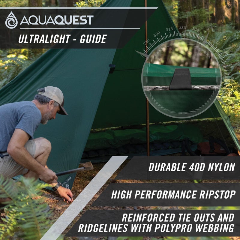 Aquaquest Guide Tarp - Ultralight Waterproof (5,000 Mm) Seam-Taped 40D Ripstop Rain Fly For Backpacking, Stealth Camping & Thru-Hiking - 10  7 Forester Green - Image 3