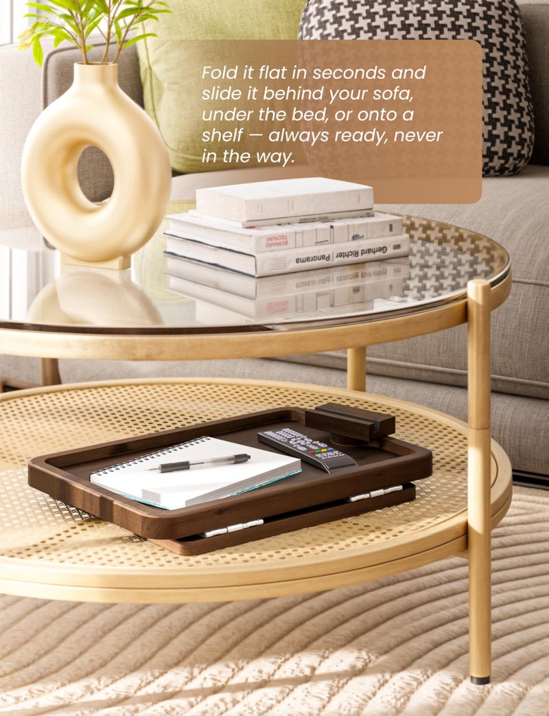 HOLANA 15.75" Acacia Couch Armrest Table - Wood Couch Arm Tray with Phone Holder – Sofa Side Table, Armchair Caddy, Sofa Arm Table for Home Sofa Living Room (Walnut) - Image 4