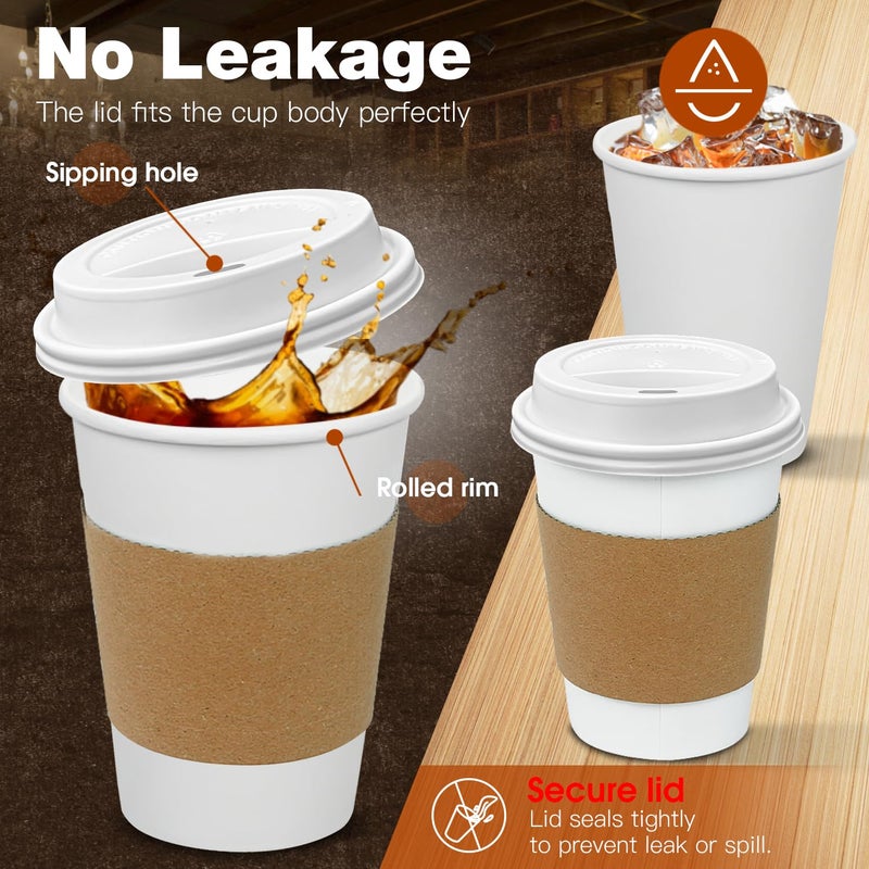 Ginkgo 100 Pack 12 oz Leak-Proof Coffee Cups with Lids and Sleeves Disposable To Go Hot Travel Paper Cups, Hot Chocolate, Cocoa, Tea, Coffee Bar Accessories - Image 2
