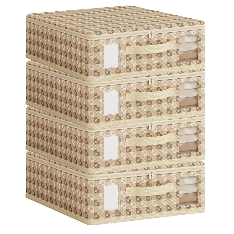 PRIME PICK Storage Box Cloth Organiser Pack of 4 clothes organizer NonWoven Wardrobe Organizer for Storage Foldable Washable Box with Lid Metal Frame Handles Ideal for Almirah Drawer - Image 1