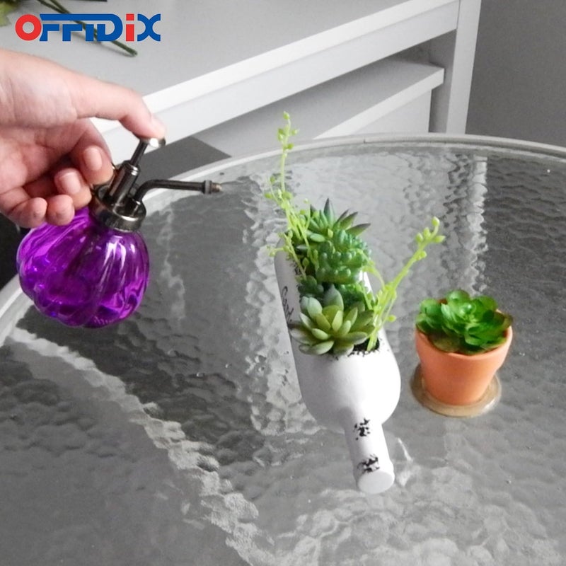 OFFIDIX Glass Watering Spray Bottle, 6.3" Tall Vintage Style Plant Mister with Bronze Plastic Top Pump One Hand Watering Can Glass Spary Bottle (Dark Purple) - Image 5