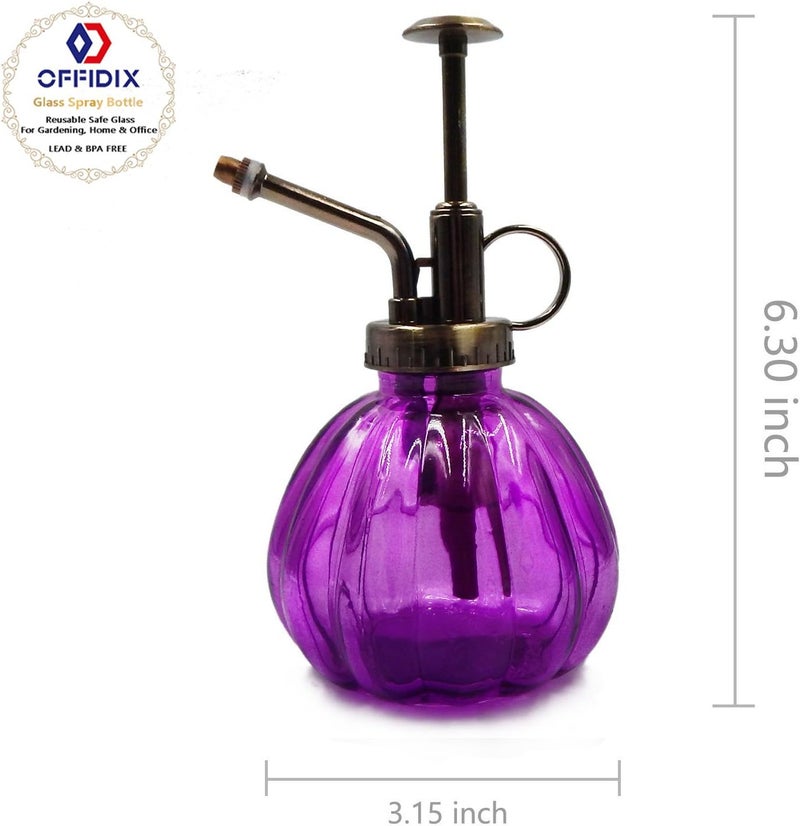 OFFIDIX Glass Watering Spray Bottle, 6.3" Tall Vintage Style Plant Mister with Bronze Plastic Top Pump One Hand Watering Can Glass Spary Bottle (Dark Purple) - Image 3