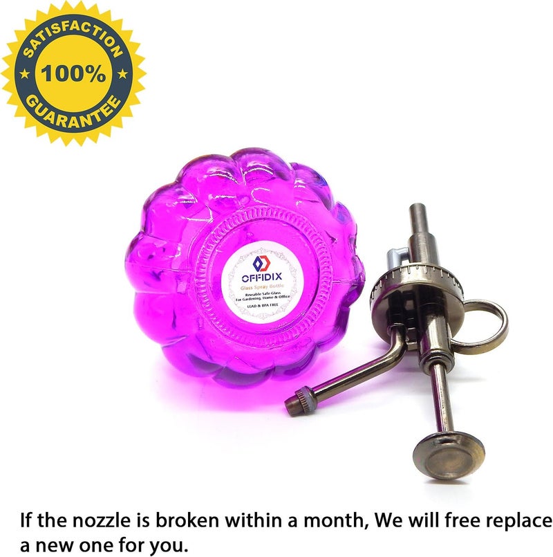 OFFIDIX Glass Watering Spray Bottle, 6.3" Tall Vintage Style Plant Mister with Bronze Plastic Top Pump One Hand Watering Can Glass Spary Bottle (Dark Purple) - Image 2