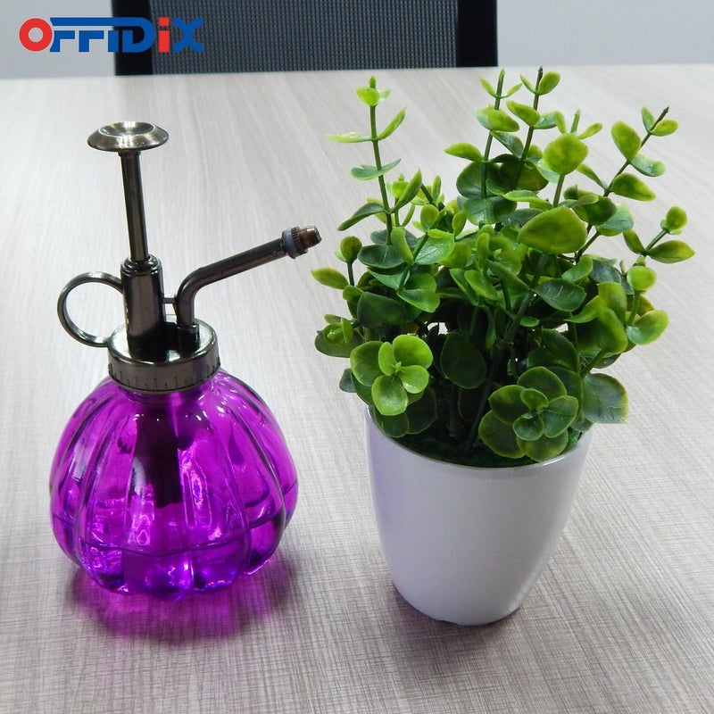 OFFIDIX Glass Watering Spray Bottle, 6.3" Tall Vintage Style Plant Mister with Bronze Plastic Top Pump One Hand Watering Can Glass Spary Bottle (Dark Purple) - Image 4