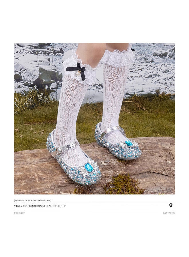 Snoffy Girls' Leather Shoes Spring And Autumn Elsa Princess Shoes Children's Crystal Shoes Big Kids Performance Shoes Soft Bottom Shoes Moonlight Silver 25 - Image 2