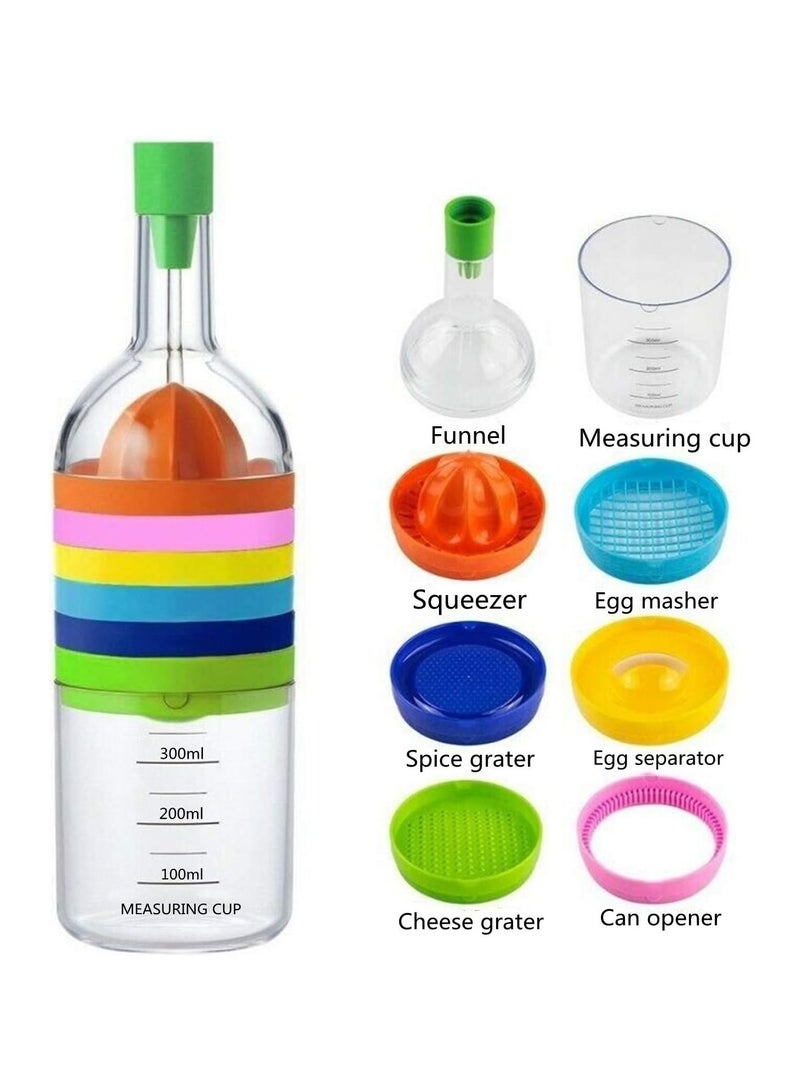 8 in 1 Kitchen Tool Set,Multi-function Vegetable & Fruit,Multipurpose Kitchen Gadget,Chopper,Bottle Funnel,Lemon Squeezer,Spice Grater,Egg Masher,Cheese Grater,Egg Separator,Measuring Cup,Can Opener - Image 1
