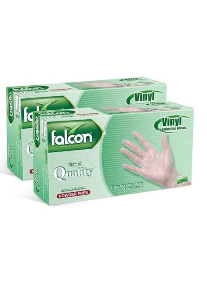 Falcon Pack of 2 Vinyl Gloves - Clear Powder Free-Small size  - Image 1