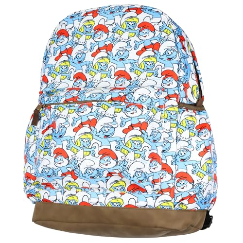 INTIMO The Smurfs Backpack Papa Smurf and Smurfette Allover Collage Design Laptop Tech Sleeve School Book Bag Daypack - Image 2
