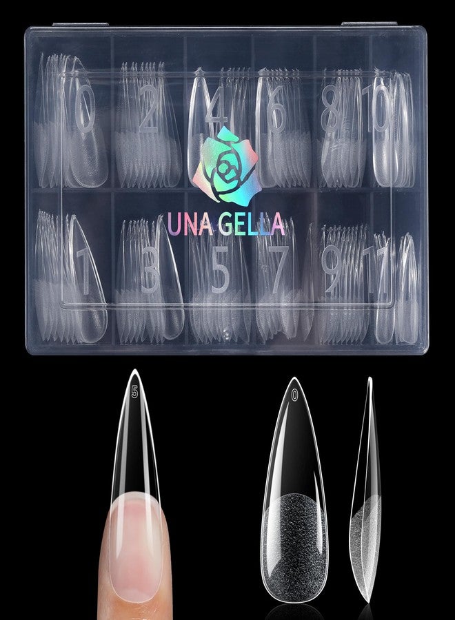 UNA GELLA أطراف أظافر جل طويلة مدببة بتغطية كاملة 120 قطعة أطراف أظافر نصف غير لامعة طويلة مدببة بأظافر شفافة مزيفة على شكل لوز أطراف S tiletto أظافر اضغط على الأظافر لتمديد الأظافر صالون تجميل الأظافر المنزلي 12 مقاسًا - Image 1