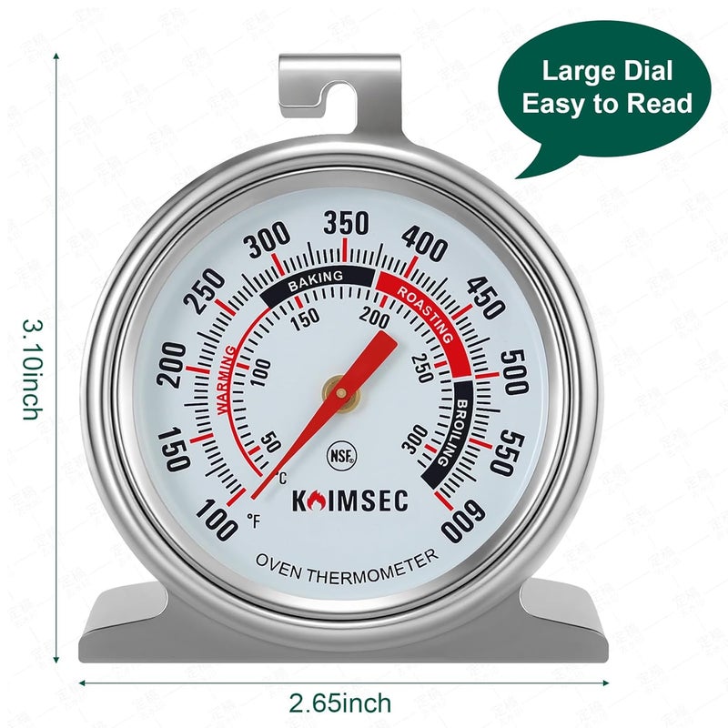 Koimsec Oven Thermometer for Temperature Gauge, Safe for Inside Gas/Electric/Grill Smoker, Analog Dial Stainless Steel Oven Thermometers with Large Hanger & Base for Instant Reading in Cooking Baking - Image 2