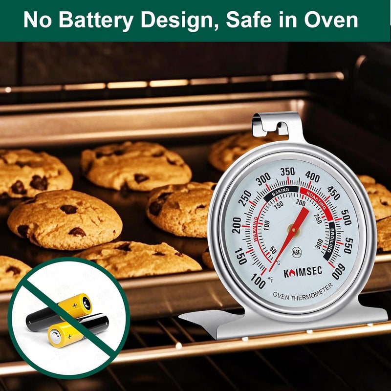 Koimsec Oven Thermometer for Temperature Gauge, Safe for Inside Gas/Electric/Grill Smoker, Analog Dial Stainless Steel Oven Thermometers with Large Hanger & Base for Instant Reading in Cooking Baking - Image 3