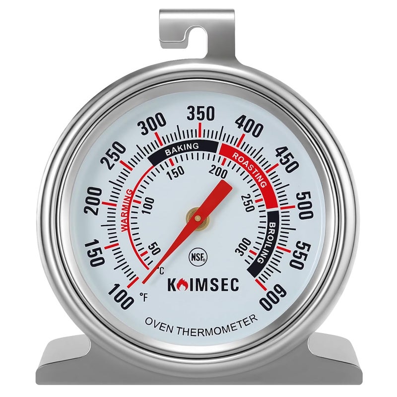 Koimsec Oven Thermometer for Temperature Gauge, Safe for Inside Gas/Electric/Grill Smoker, Analog Dial Stainless Steel Oven Thermometers with Large Hanger & Base for Instant Reading in Cooking Baking - Image 1
