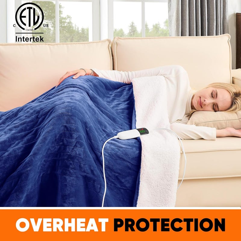 GreenOak Heated Electric Twin Blanket 62"X84", 10 Heat Levels, 1-8 Hours Auto-Off, Overheat Protection, Flannel Sherpa Soft Warm, ETL Certified, Sea Blue - Image 2