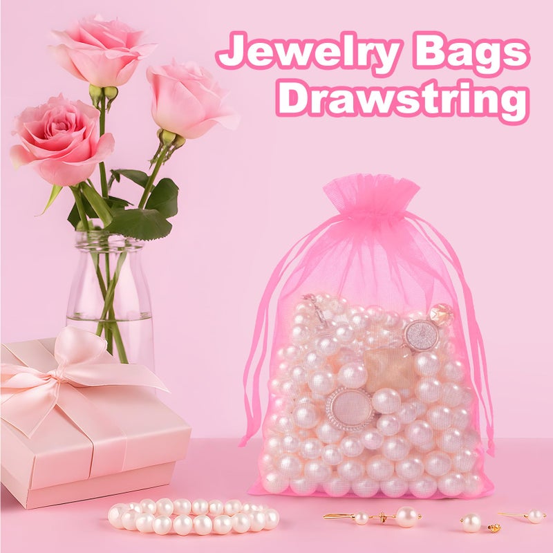 Crweety 50 Pcs Pink Organza Bags 5x7 Inch, Premium Mesh Gift Bags for Wedding Baby Shower Party Favors, Small Mesh Bags Drawtring for Candy Jewelry Christmas Valentine's Day Gifts, Cute Sachet Bags - Image 3