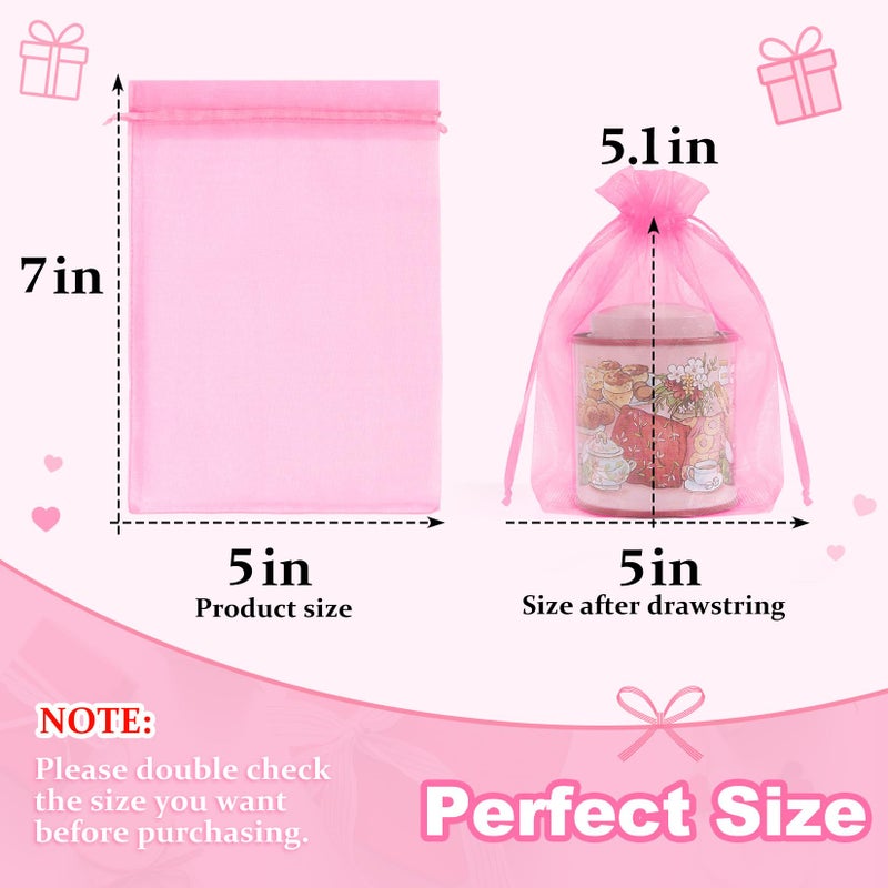 Crweety 50 Pcs Pink Organza Bags 5x7 Inch, Premium Mesh Gift Bags for Wedding Baby Shower Party Favors, Small Mesh Bags Drawtring for Candy Jewelry Christmas Valentine's Day Gifts, Cute Sachet Bags - Image 2