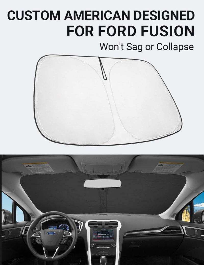 Proadsy Windshield Sun Shade for Ford Fusion Sedan 2013-2021, Foldable Heat Shield Sun Visor Protector, Precise Fit, Blocks UV Rays to Keep Car Cooler, Easy Install, Compact Storage - Image 2