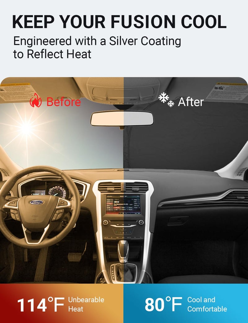 Proadsy Windshield Sun Shade for Ford Fusion Sedan 2013-2021, Foldable Heat Shield Sun Visor Protector, Precise Fit, Blocks UV Rays to Keep Car Cooler, Easy Install, Compact Storage - Image 3