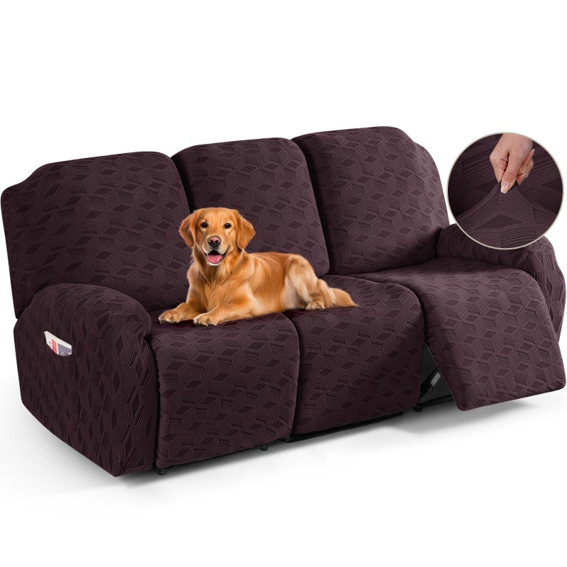 TAOCOCO Recliner Sofa Covers Stretch Reclining Couch Cover Jacquard Recliner Couch Cover for 3 Seat Furniture Protector Sofa Slipcovers with Elastic Bottom for Kids Pets Dark Coffee